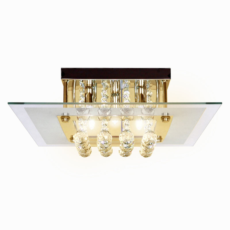 HOMCOM Ceiling Chandelier 5 Lights Crystal Flush Rain Drop Light Design Droplet Fixture in Metal Plate and Bulbs Mount Pendant Lamp Modern Illumination Fabric