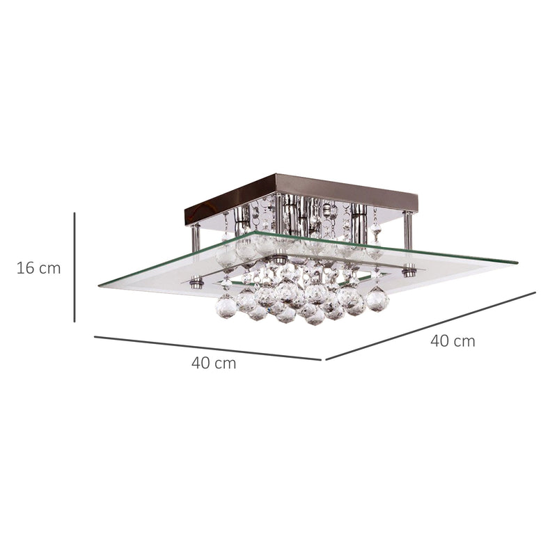 HOMCOM Ceiling Chandelier 5 Lights Crystal Flush Rain Drop Light Design Droplet Fixture in Metal Plate and Bulbs Mount Pendant Lamp Modern Illumination Fabric