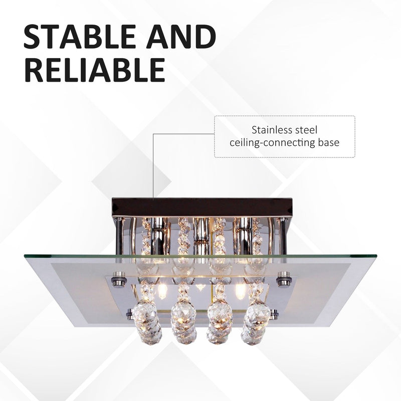 HOMCOM Ceiling Chandelier 5 Lights Crystal Flush Rain Drop Light Design Droplet Fixture in Metal Plate and Bulbs Mount Pendant Lamp Modern Illumination Fabric