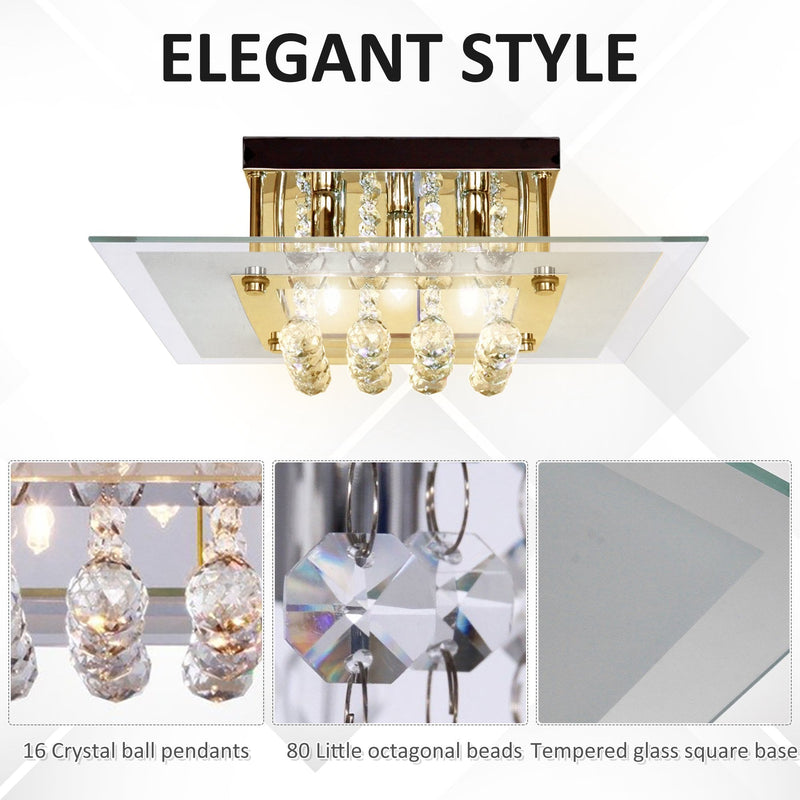 HOMCOM Ceiling Chandelier 5 Lights Crystal Flush Rain Drop Light Design Droplet Fixture in Metal Plate and Bulbs Mount Pendant Lamp Modern Illumination Fabric