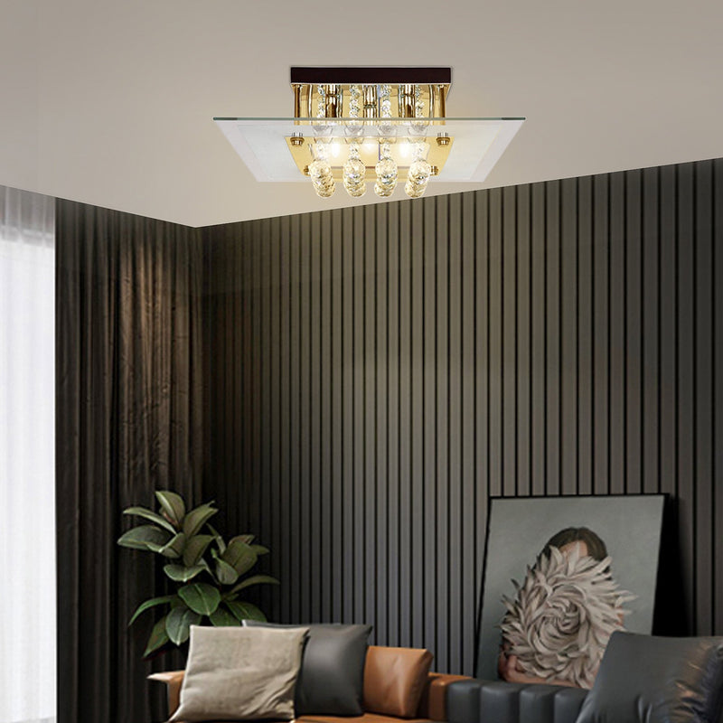 HOMCOM Ceiling Chandelier 5 Lights Crystal Flush Rain Drop Light Design Droplet Fixture in Metal Plate and Bulbs Mount Pendant Lamp Modern Illumination Fabric