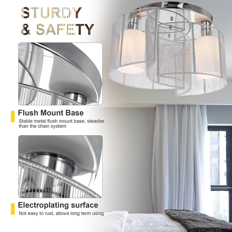 HOMCOM Modern Design Mini Style Flush Mount Ceiling Light with Flush Metal Finish Chandelier for Hallway, Dining Room, Living Room - White