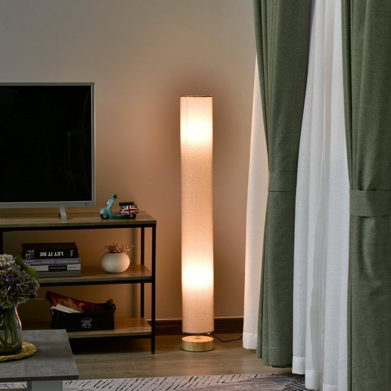 HOMCOM 120H cm Wooden Base Floor Lamp W/Linen Fabric-Cream White |