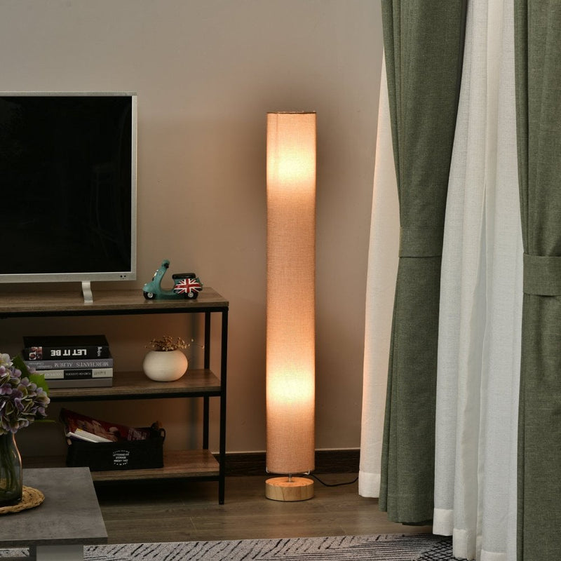 HOMCOM 120H cm Wooden Base Floor Lamp W/Linen Fabric-Cream White |