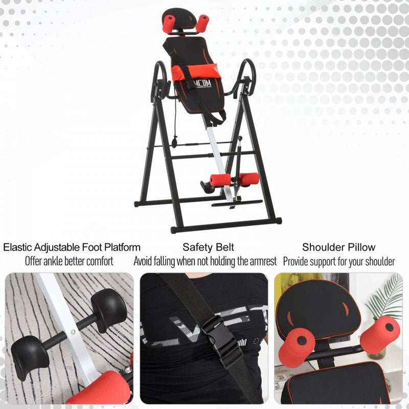 Steel Adjustable Pain Relief Gravity Inversion Table Red/Black