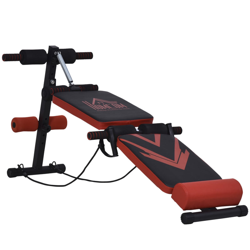 Multifunctional Sit Up Bench Foldable Exercise Weight Bench w/ Elastic Rope Fitness Equipment