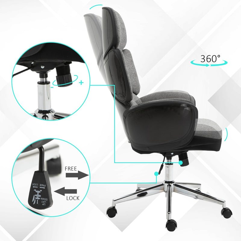 Vinsetto Padded Linen Ergonomic Home Office Chair w/ Wheels Grey