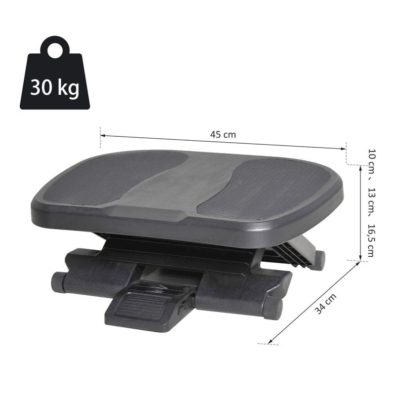 Adjustable Under-Desk Footrest Height Angle Tilt Anti-Slip Pads Thick Plastic Compact Circulation Posture Pressure Relief Home Work Comfort Health Black