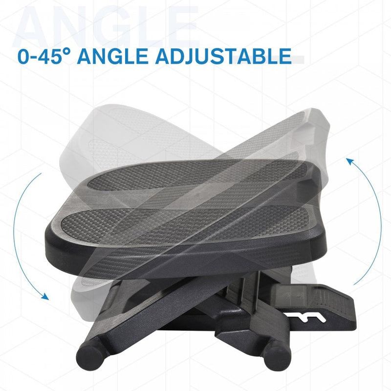 Adjustable Under-Desk Footrest Height Angle Tilt Anti-Slip Pads Thick Plastic Compact Circulation Posture Pressure Relief Home Work Comfort Health Black