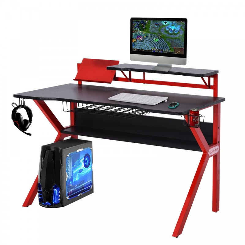 MDF Spacious Gaming Desk Workstations for Home and Office w/ Cup Holder Red