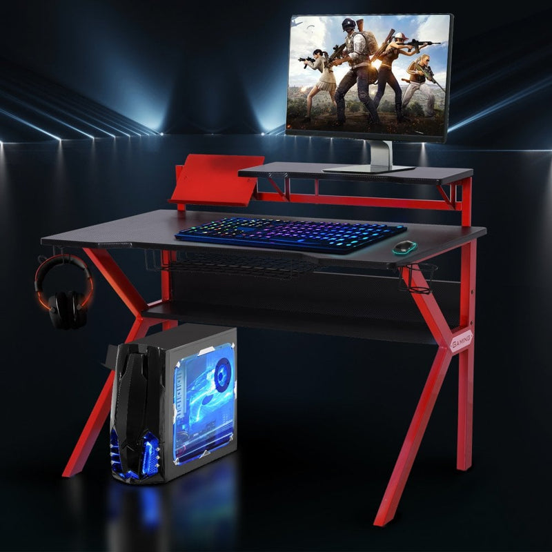 MDF Spacious Gaming Desk Workstations for Home and Office w/ Cup Holder Red