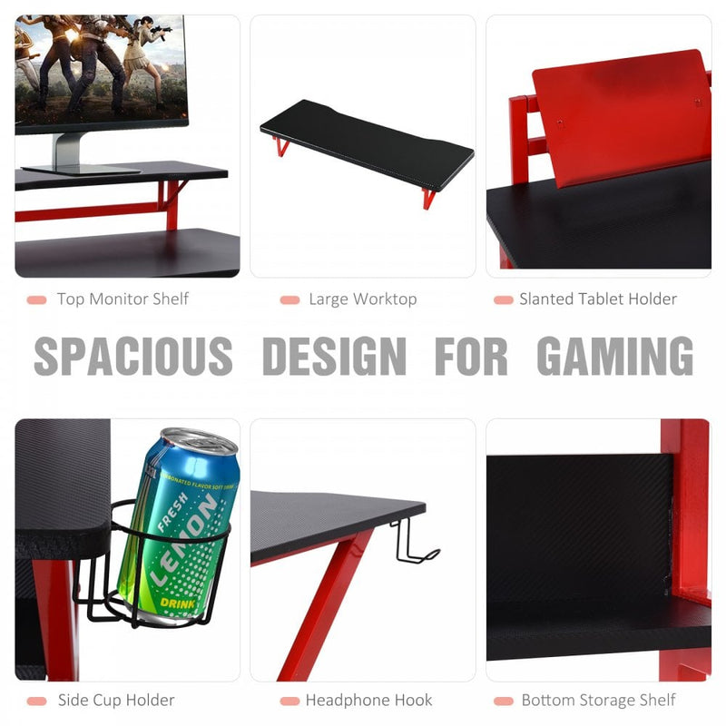 MDF Spacious Gaming Desk Workstations for Home and Office w/ Cup Holder Red