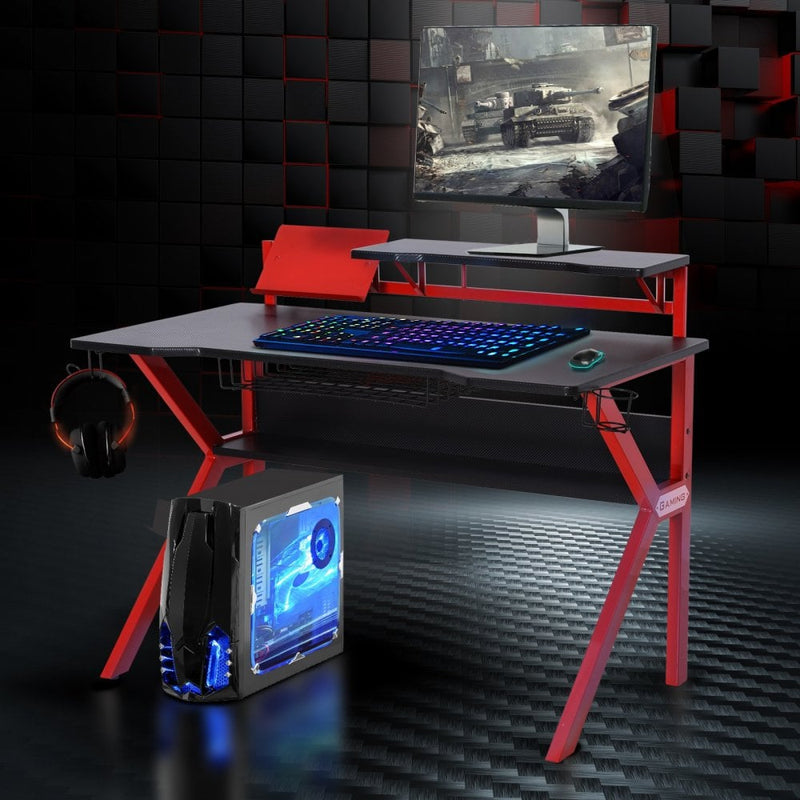 MDF Spacious Gaming Desk Workstations for Home and Office w/ Cup Holder Red