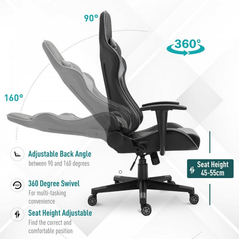 Vinsetto High Back Racing Gaming Chair Reclining 360-¦ Swivel Rocking Height Adjustable with Pillow and Build-in Lumbar Home Black PU Leather