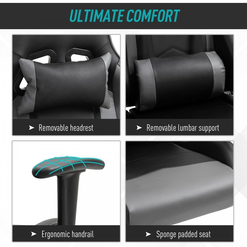Vinsetto High Back Racing Gaming Chair Reclining 360-¦ Swivel Rocking Height Adjustable with Pillow and Build-in Lumbar Home Black PU Leather