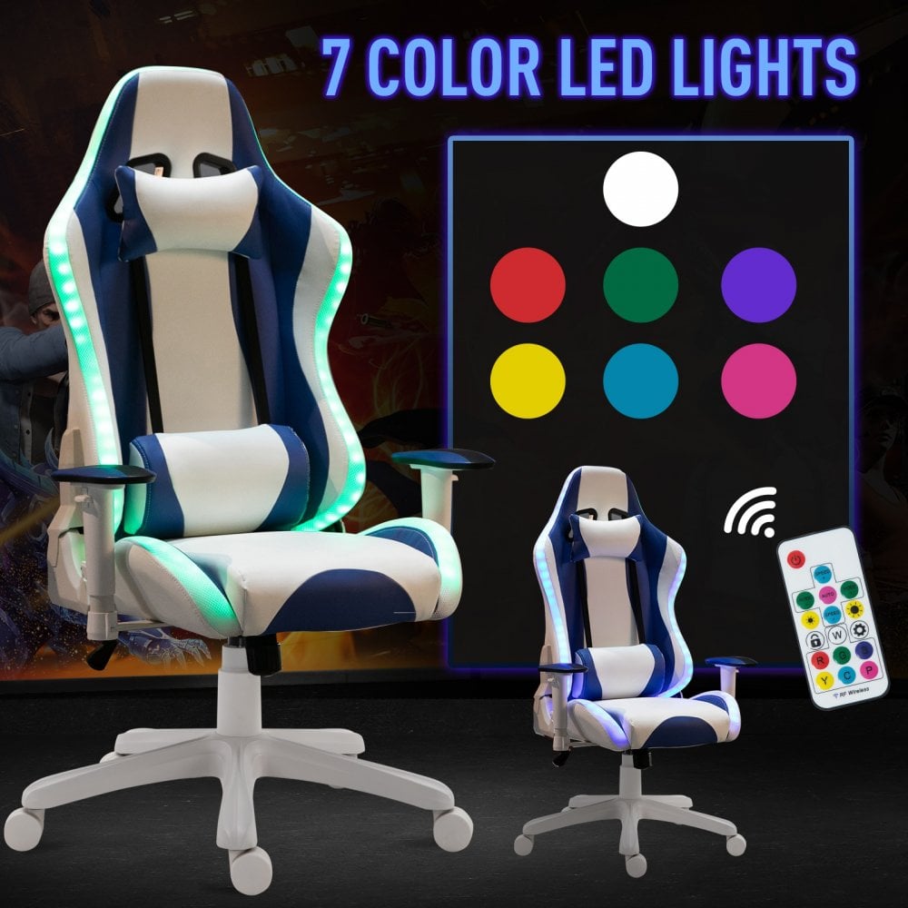 Vinsetto PU Leather LED Light Gaming Chair w/ Pillows Blue