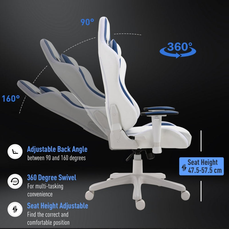 Vinsetto PU Leather LED Light Gaming Chair w/ Pillows Blue
