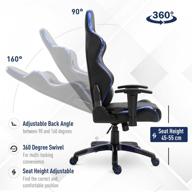Vinsetto Holographic Stripe Gaming Chair Ergonomic PU Leather High Back 360-¦ Swivel w/ 5 Wheels 2 Pillows Back Support Racing Reclining Black Blue