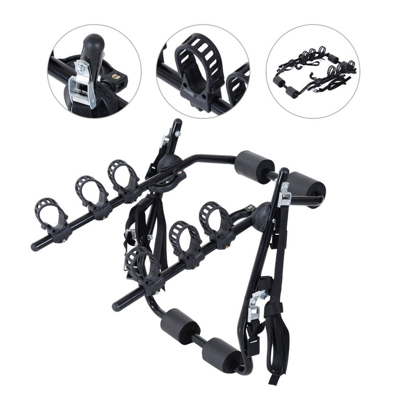 Outsunny 3 Bike Rear Hitch Mount Carry Rack Car Truck Carrier Bicycle Mountain Universal Fitting w/ Fix Strap Black