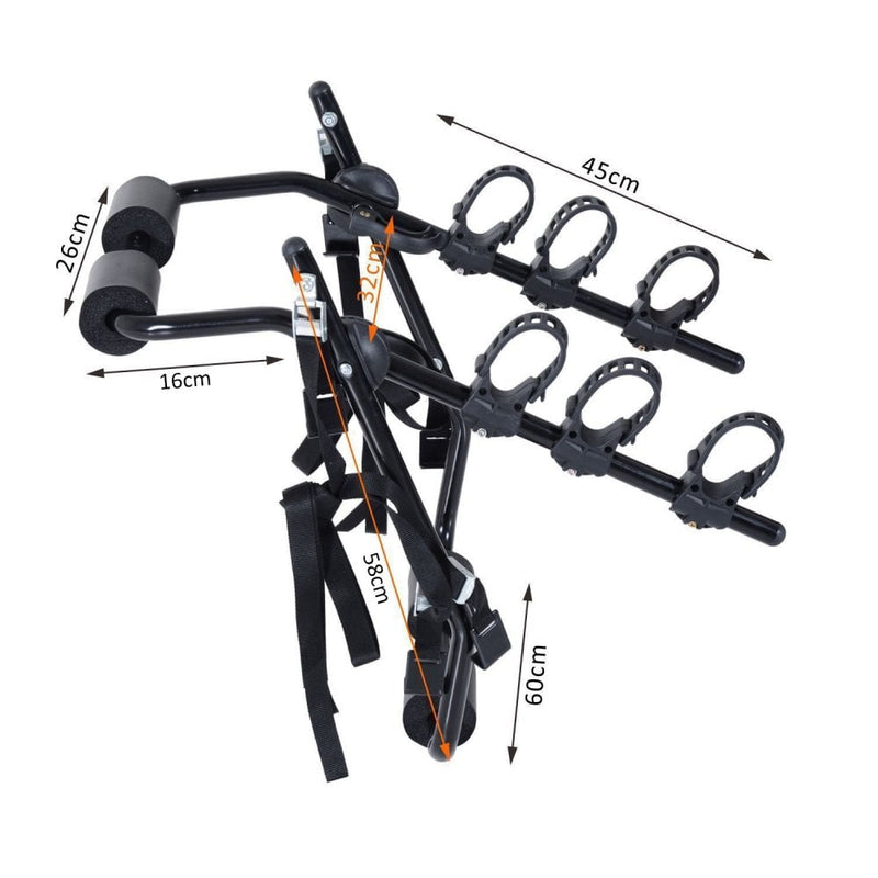 Outsunny 3 Bike Rear Hitch Mount Carry Rack Car Truck Carrier Bicycle Mountain Universal Fitting w/ Fix Strap Black