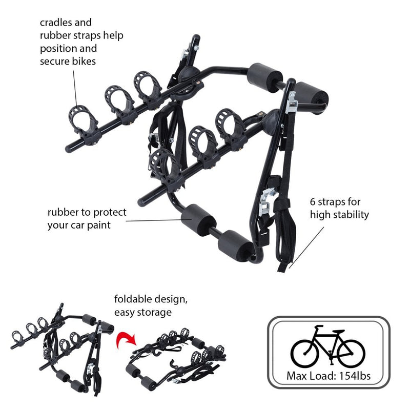 Outsunny 3 Bike Rear Hitch Mount Carry Rack Car Truck Carrier Bicycle Mountain Universal Fitting w/ Fix Strap Black