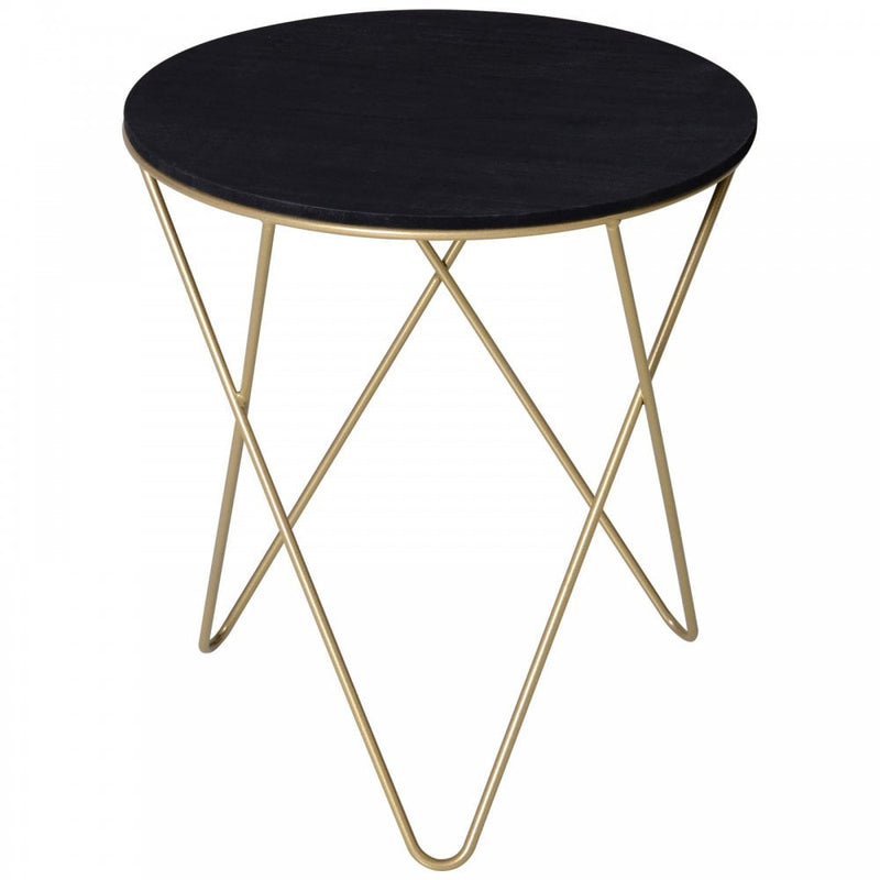Metal Base Side Table MDF Surface Lift-Top Black/Gold