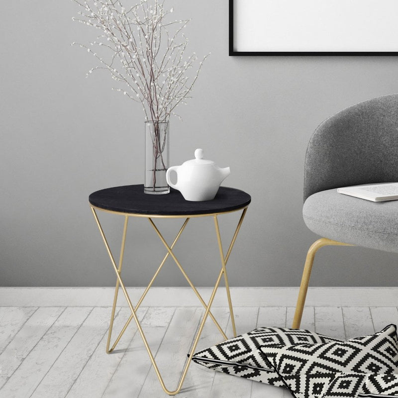 Metal Base Side Table MDF Surface Lift-Top Black/Gold