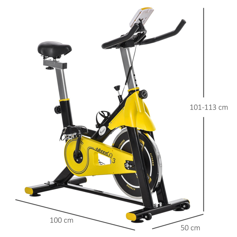 Stationary Spinning Exercise Bike 6kg Flywheel Indoor Gym Office Cycling Cardio Workout Fitness Bike Adjustable Resistance LCD Monitor Pad and Bottle Holder Yellow w/