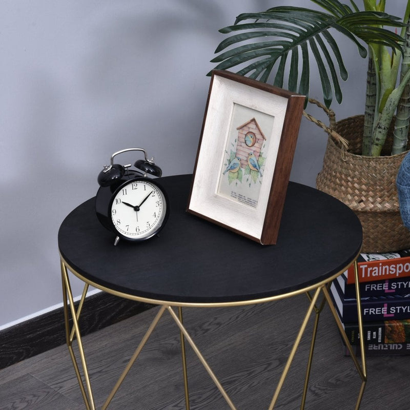 Metal Base MDF Surface Lift-Top Side Table Black/Gold