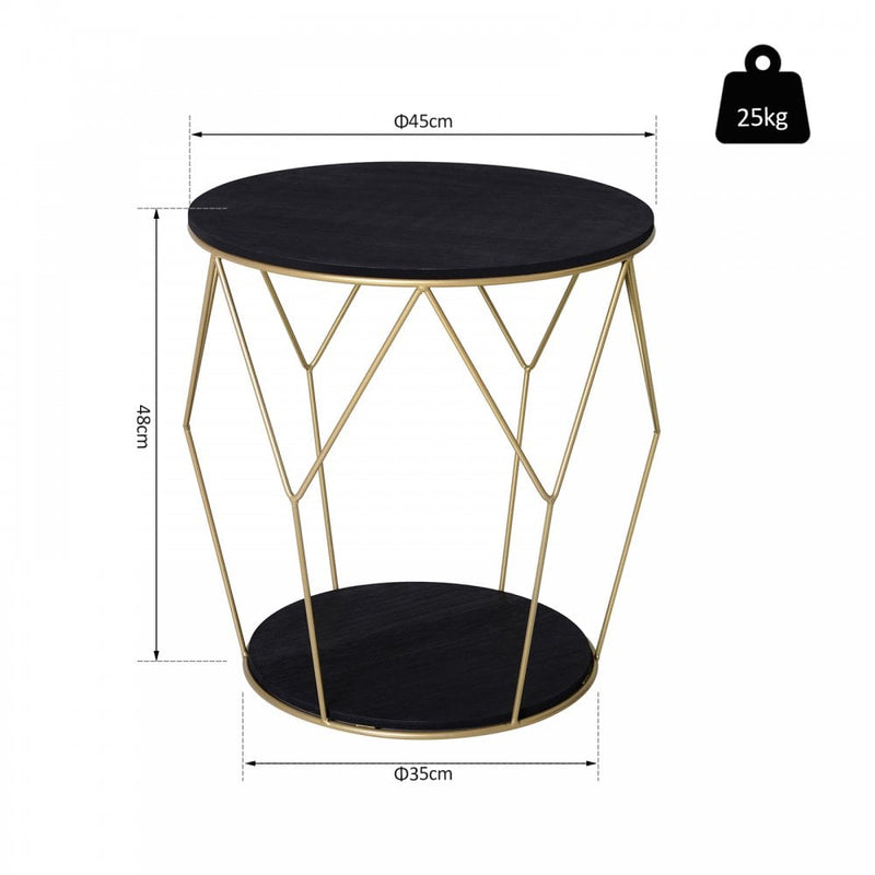 Metal Base MDF Surface Lift-Top Side Table Black/Gold
