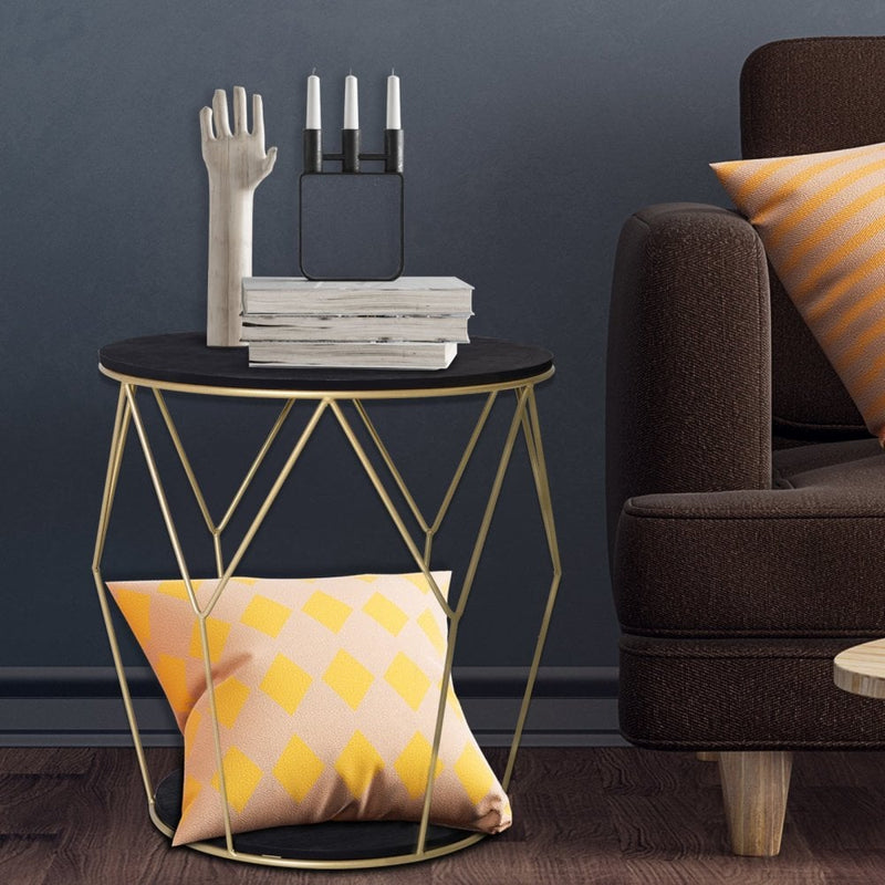 Metal Base MDF Surface Lift-Top Side Table Black/Gold
