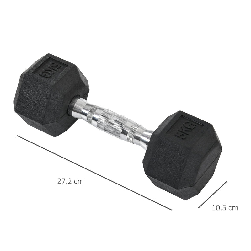 Rubber Dumbbell Sports Hex Weights Set 2x5kg Ergo Workout Pair