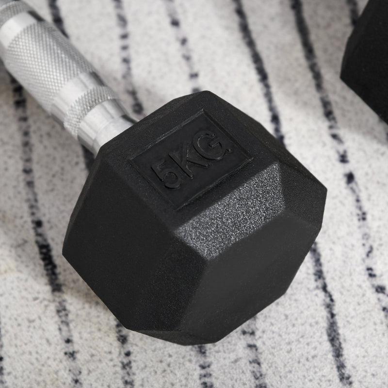 Rubber Dumbbell Sports Hex Weights Set 2x5kg Ergo Workout Pair