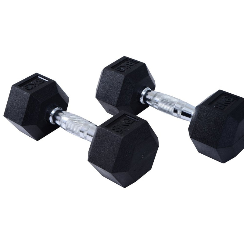 Rubber Dumbbell Sports Hex Weights Set 2x5kg Ergo Workout Pair