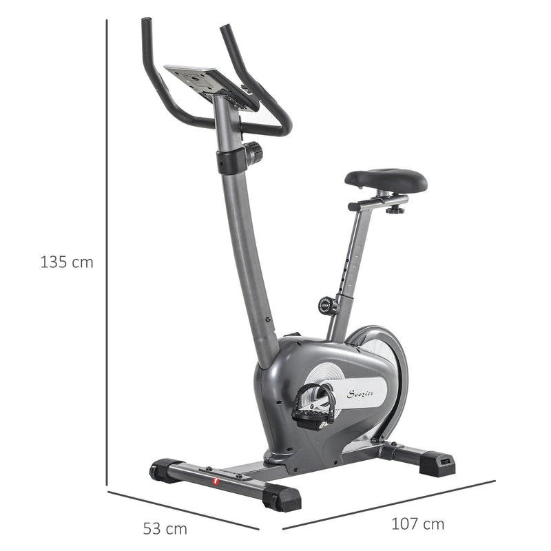 Indoor Magnetic Exercise Bike 10-Level Adjustable Magnetic Resistance Cardio Workout Cycling Bike Trainer, 16lbs Flywheel, LCD Display, and Adjustable Seat Height Grey Adjust Trainer