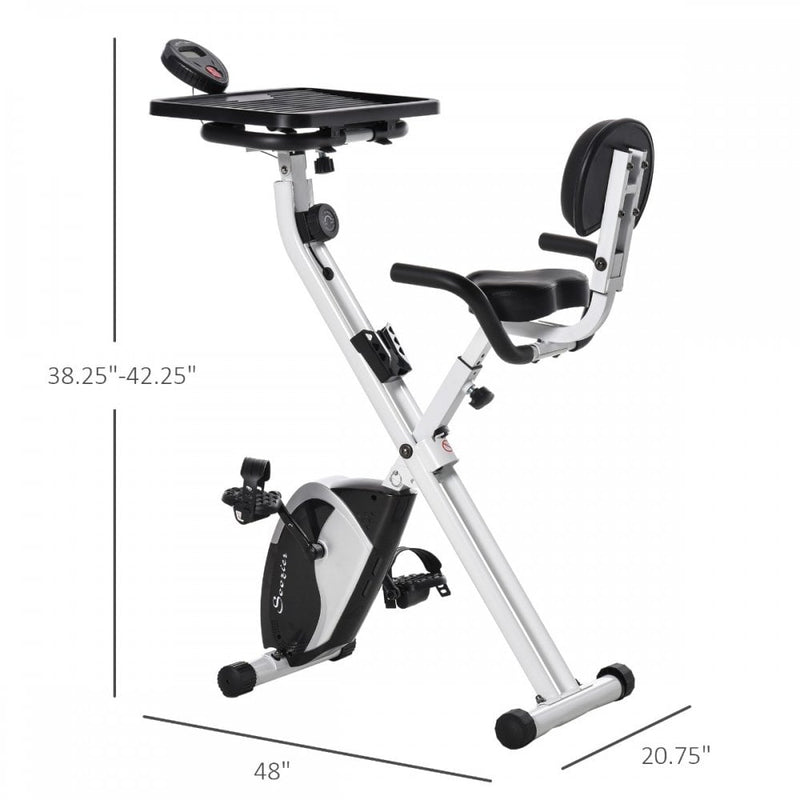 Indoor Magnetic Exercise Bike 8-Level Adjustable Magnetic Resistance Cardio Trainer Seat Height Adjustable Cycling Bike, w/ Desktop, 1.5kg Flywheel, LCD Display,  White Adjust Workout