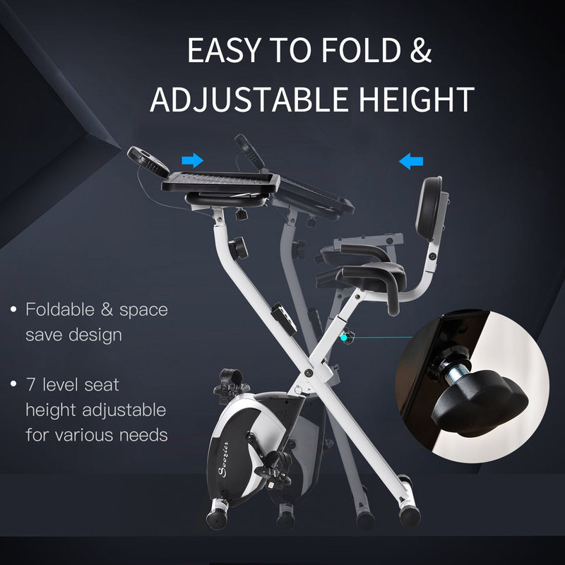 Indoor Magnetic Exercise Bike 8-Level Adjustable Magnetic Resistance Cardio Trainer Seat Height Adjustable Cycling Bike, w/ Desktop, 1.5kg Flywheel, LCD Display,  White Adjust Workout