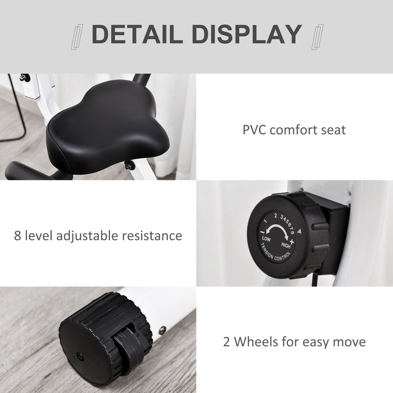 Indoor Magnetic Exercise Bike 8-Level Adjustable Magnetic Resistance Cardio Trainer Seat Height Adjustable Cycling Bike, w/ Desktop, 1.5kg Flywheel, LCD Display,  White Adjust Workout