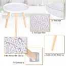 Pine Wood Floral Etched Side Table w/ Saucer Top White