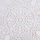 Pine Wood Floral Etched Side Table w/ Saucer Top White