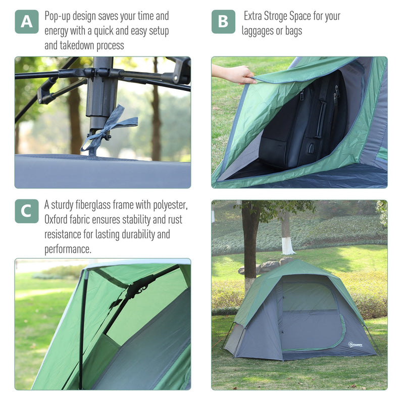 Outsunny Fibreglass Frame 3/4 Person Lightweight Camping Tent Green