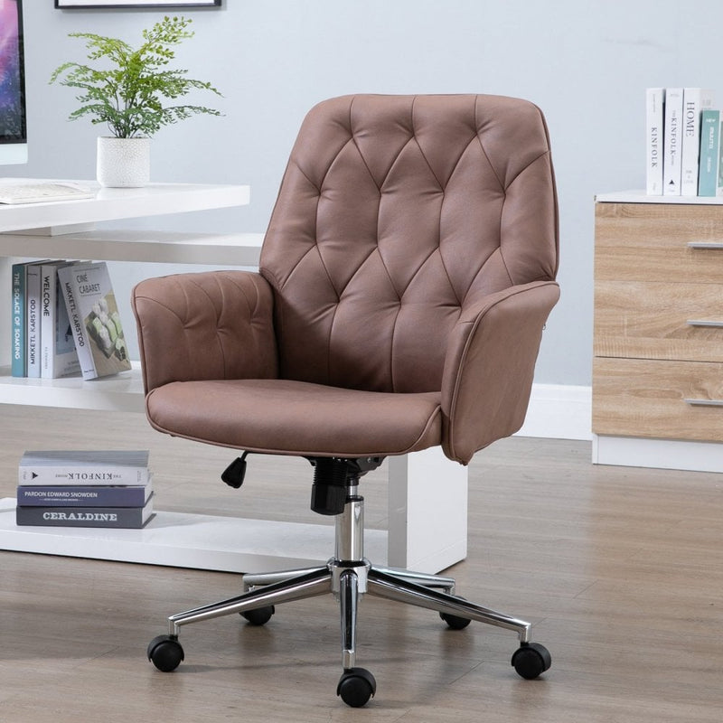Vinsetto Tufted Desk Chair w/ Arm Rest on Wheels Coffee Brown