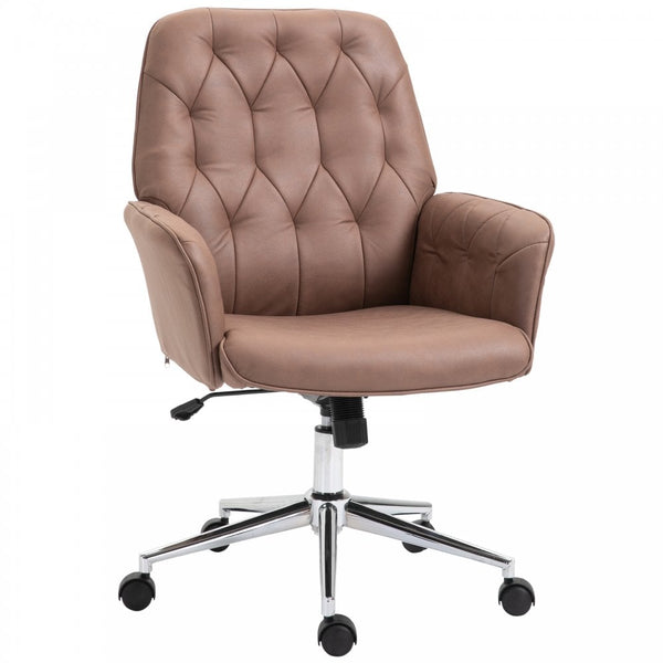 Vinsetto Tufted Desk Chair w/ Arm Rest on Wheels Coffee Brown