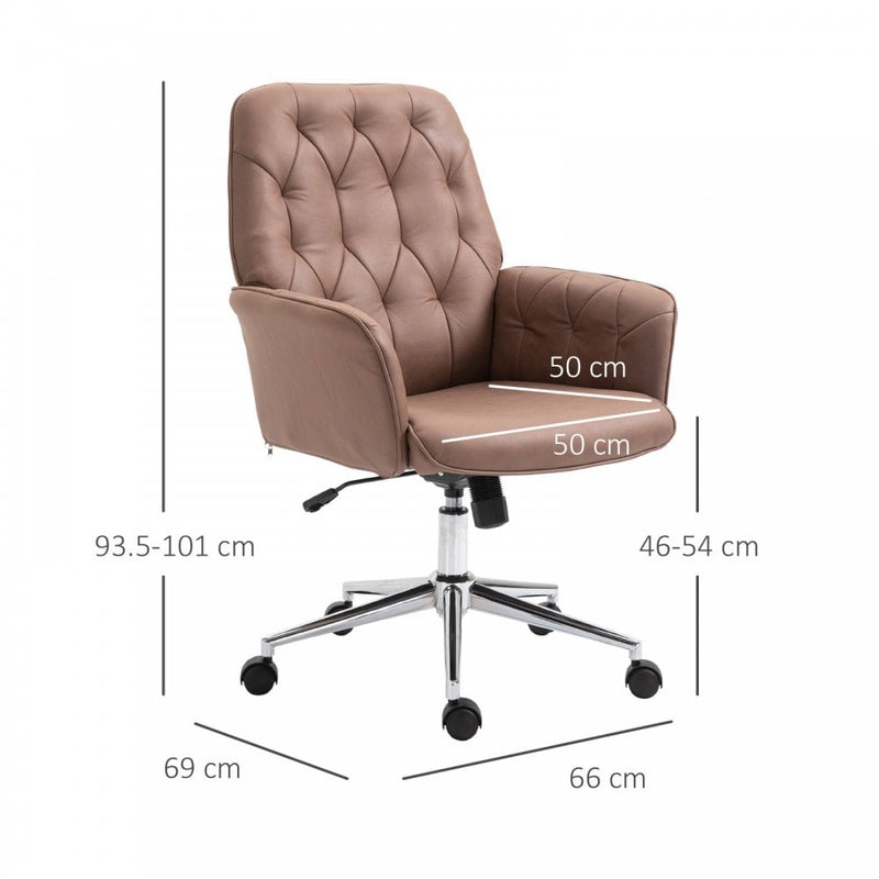 Vinsetto Tufted Desk Chair w/ Arm Rest on Wheels Coffee Brown