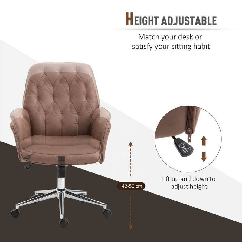 Vinsetto Tufted Desk Chair w/ Arm Rest on Wheels Coffee Brown