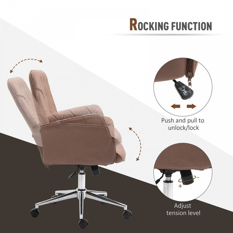 Vinsetto Tufted Desk Chair w/ Arm Rest on Wheels Coffee Brown