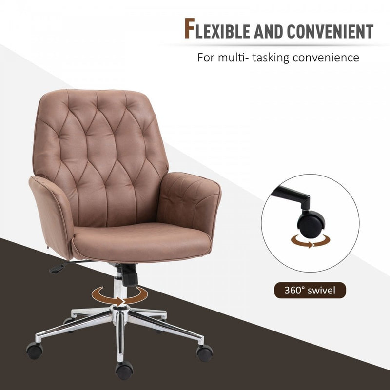 Vinsetto Tufted Desk Chair w/ Arm Rest on Wheels Coffee Brown
