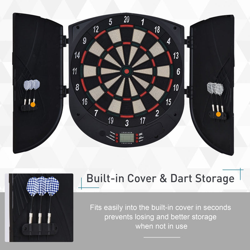 HOMCOM Electronic Dartboard Set 26 Games and 185 Variations with 6 Darts and Cabinet to Stroage Multi-Game Option Ready-to-Play Games