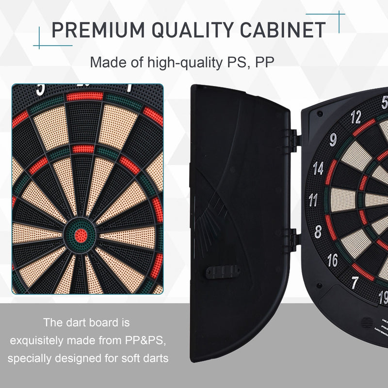 HOMCOM Electronic Dartboard Set 26 Games and 185 Variations with 6 Darts and Cabinet to Stroage Multi-Game Option Ready-to-Play Games