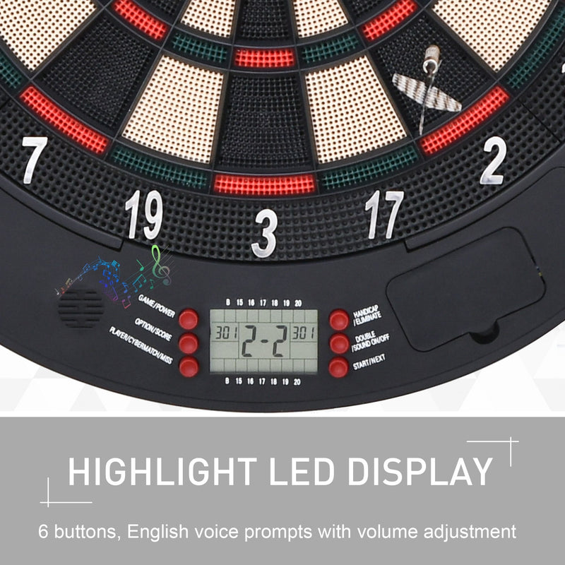 HOMCOM Electronic Dartboard Set 26 Games and 185 Variations with 6 Darts and Cabinet to Stroage Multi-Game Option Ready-to-Play Games